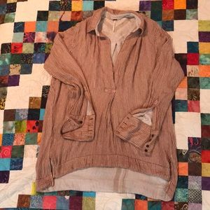 Free People red & cream striped shirt
